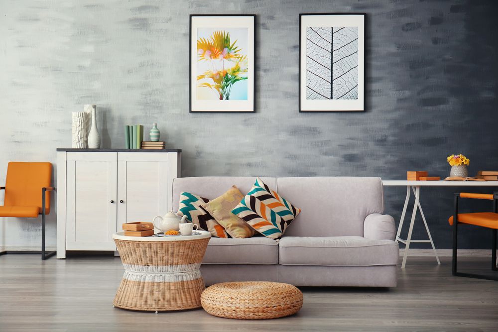 brightly decorated living room